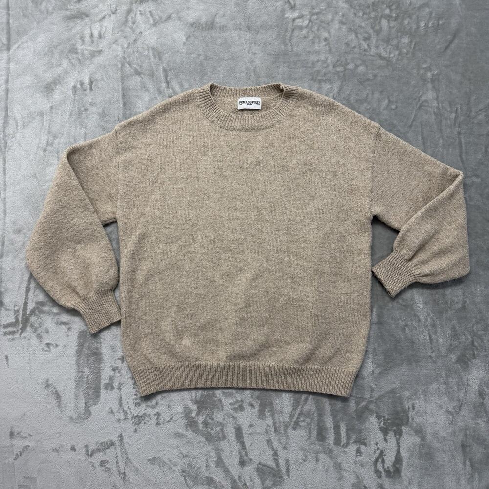 Princess Polly Ryanna Oversized Recycled Knit Crewneck Sweater Beige Size US 4